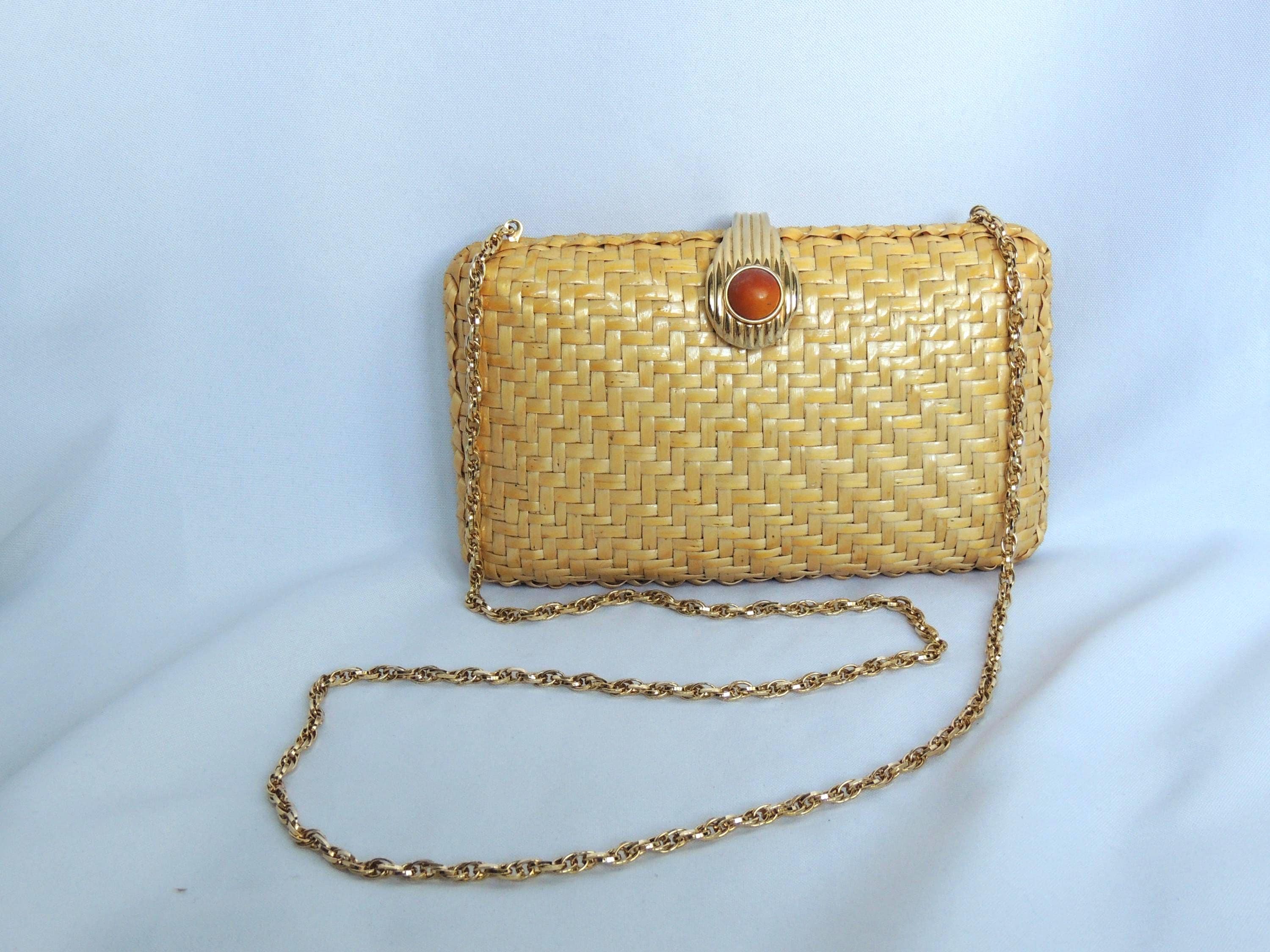 【美品】RODO ロド italy/ vintage/チェーンショルダー バッグ Vintage Rodo Italian Natural Straw Purse Bag Handbag Evening Bag