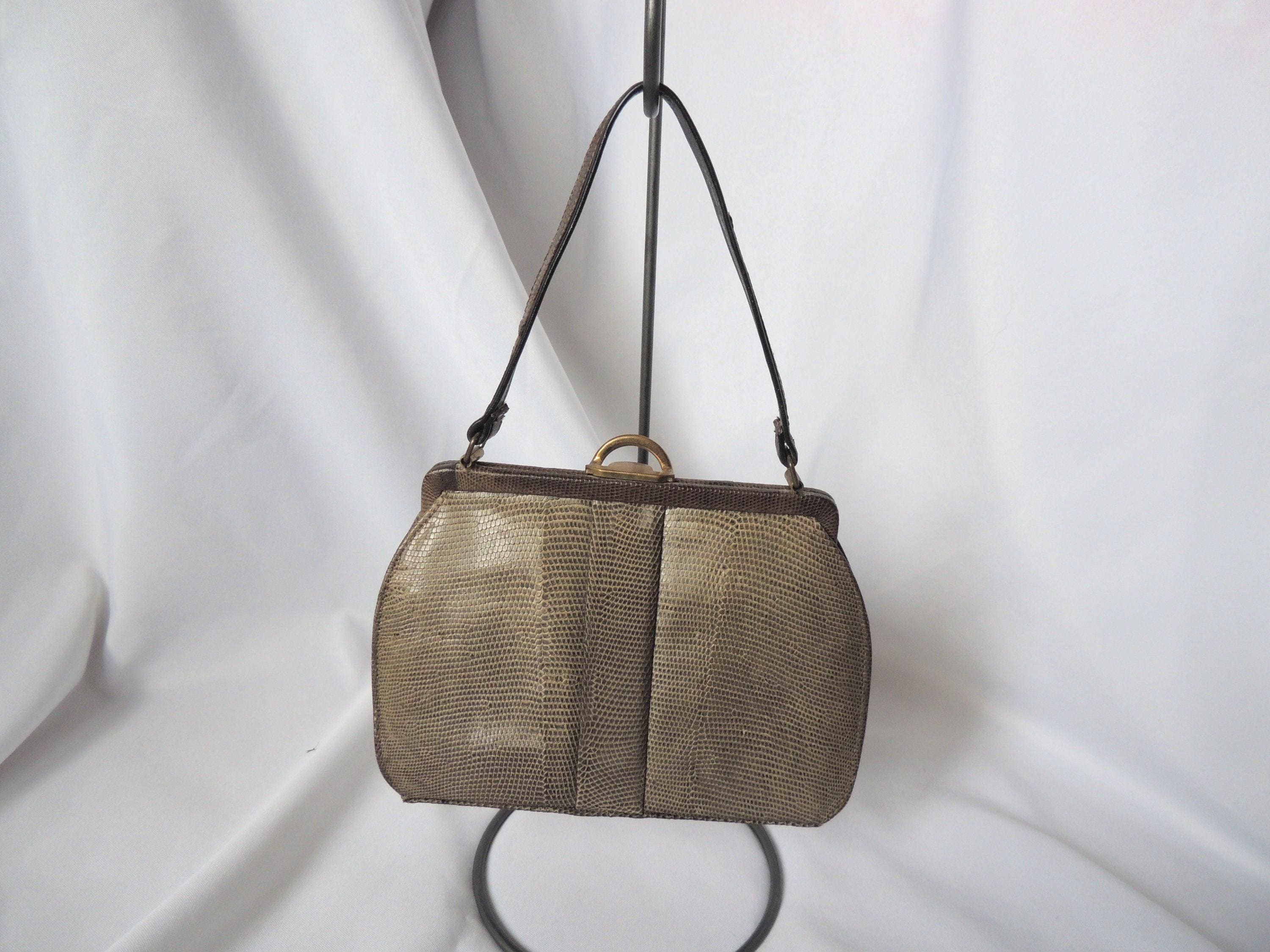 Vintage Olive Green Authentic Reptile Lizard Handbag Purse