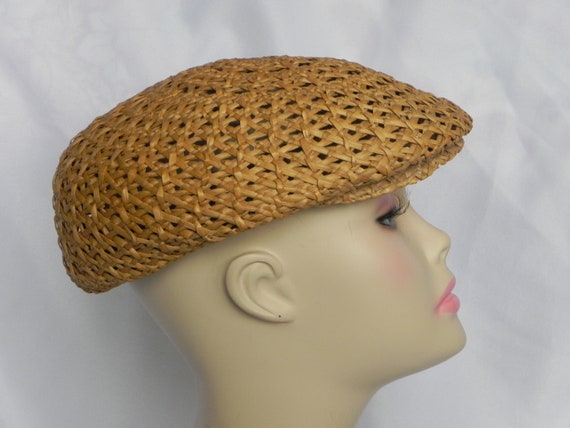 Vintage Natural Straw Mens Unisex Newsboy Cap Hat