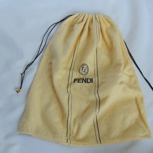 Vintage Golden Yellow Fendi Drawstring Shoe Bag Purse Bag Dust Bag Yellow Gold Bag Drawstring Bag