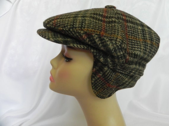 Vintage Beige and Black Wool Plaid Newsboy Cap Be… - image 7