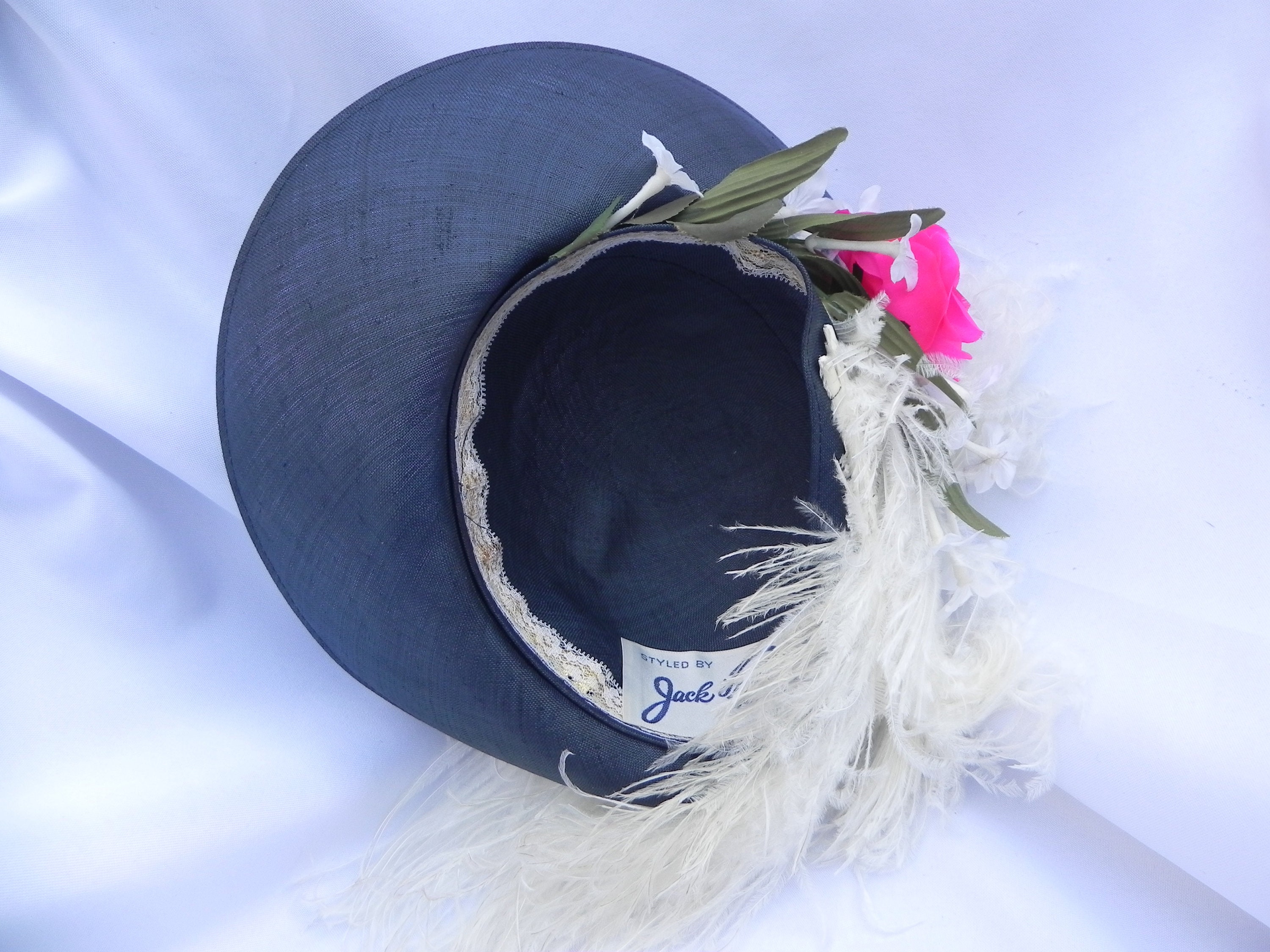 Vintage Jack Mcconnell Blue Straw Fancy Hat Derby Hat 