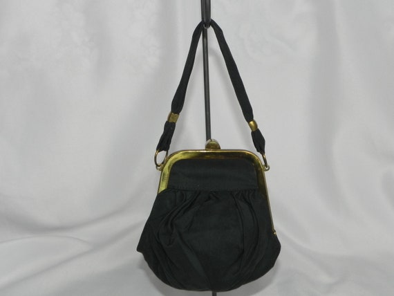 Black Silk Small Art Deco 1930's Handbag Purse Ev… - image 2