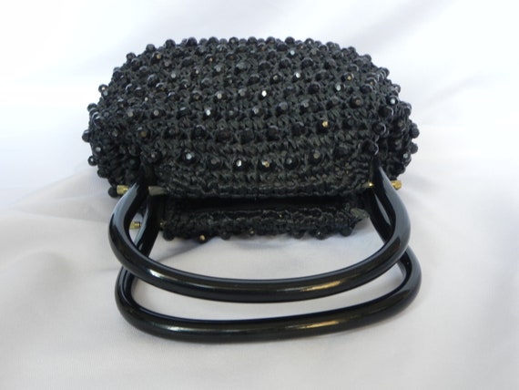 1960's Black Raffia Cello Weave Handbag Purse wit… - image 3