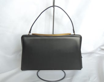 Vintage 1950s Black Vinyl Handbag, Theodore California MCM Purse