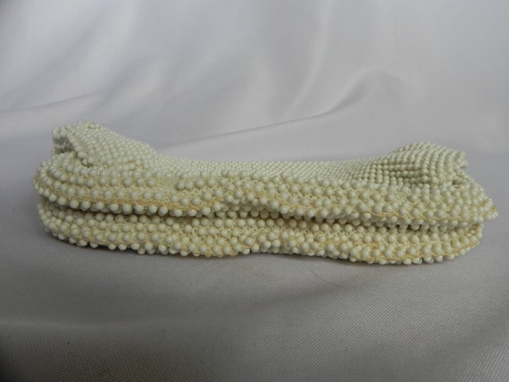 White Corde Beaded Clutch Purse Handbag Evening B… - image 5