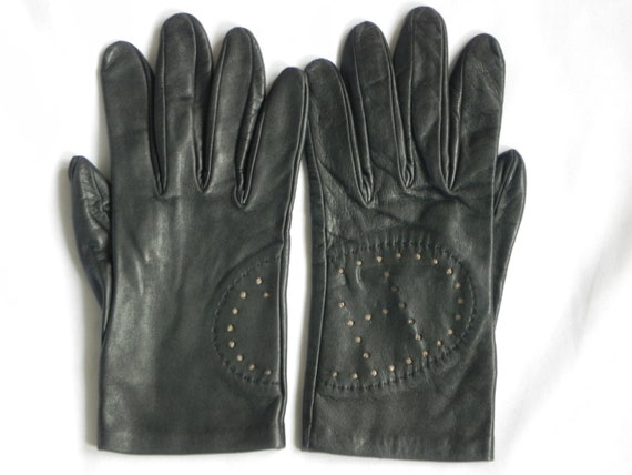 Vintage Hermes Gloves, French Black Leather Hermes