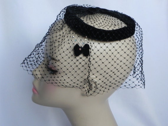 Black Open Crown Pillbox Hat Dress Hat Easter Sun… - image 3