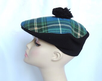 Vintage Englisch Piccadilly Grün karierte Damen Beret Mütze Hut Made in England, sehr dehnbar