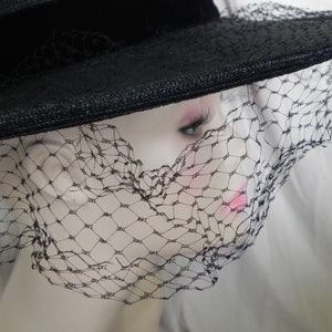 1940's Black Roberta Bernays Original Straw Hat Wide Brim Hat Platter Hat Saucer Hat Derby Hat Sunday Hat image 7