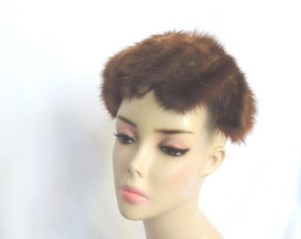 VTG 50\'s Women\'s‎ Mink Fur Net Hat Fascinator Hair Piece Brown Winter 1940s fascinator hair net - Gem main image 3