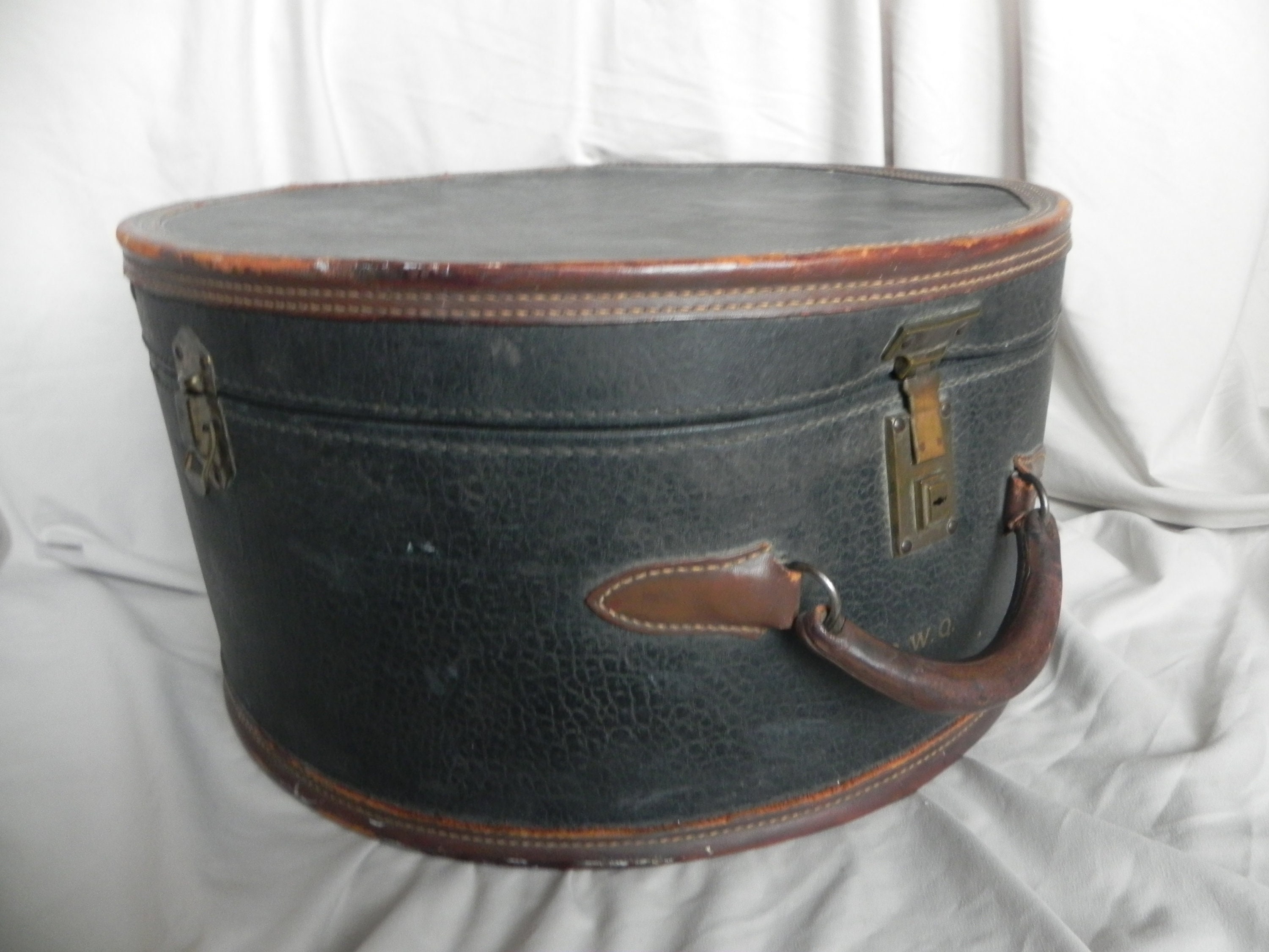 Black 1920's Antique Faux Leather Travel Hat Box Travel -  UK