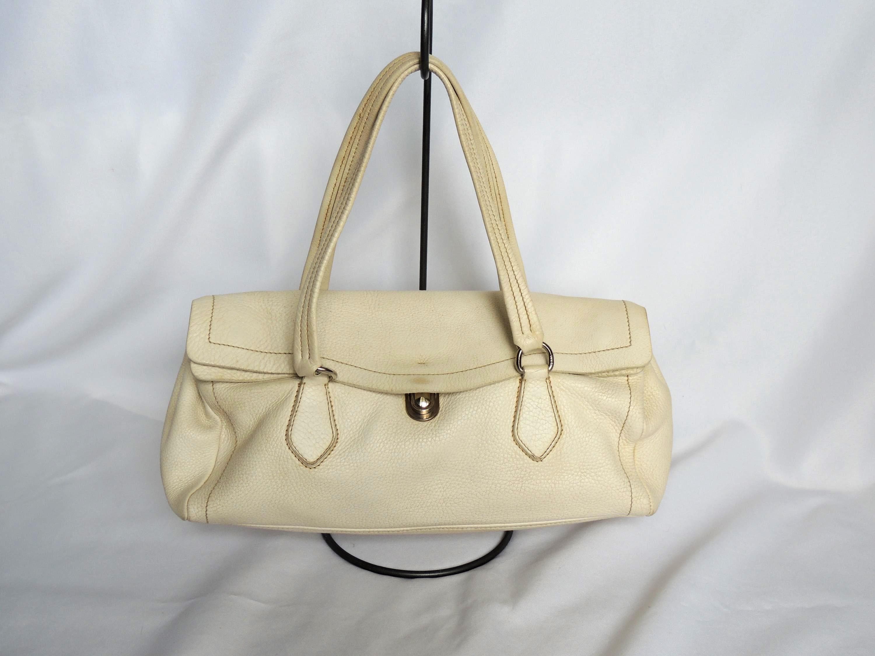 Vintage Authentic Prada Bianco BR1655 Big Easy Pebbled Leather