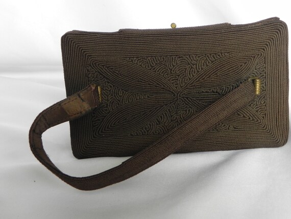 1940's Brown Corde' Corded Box Purse Handbag - image 6