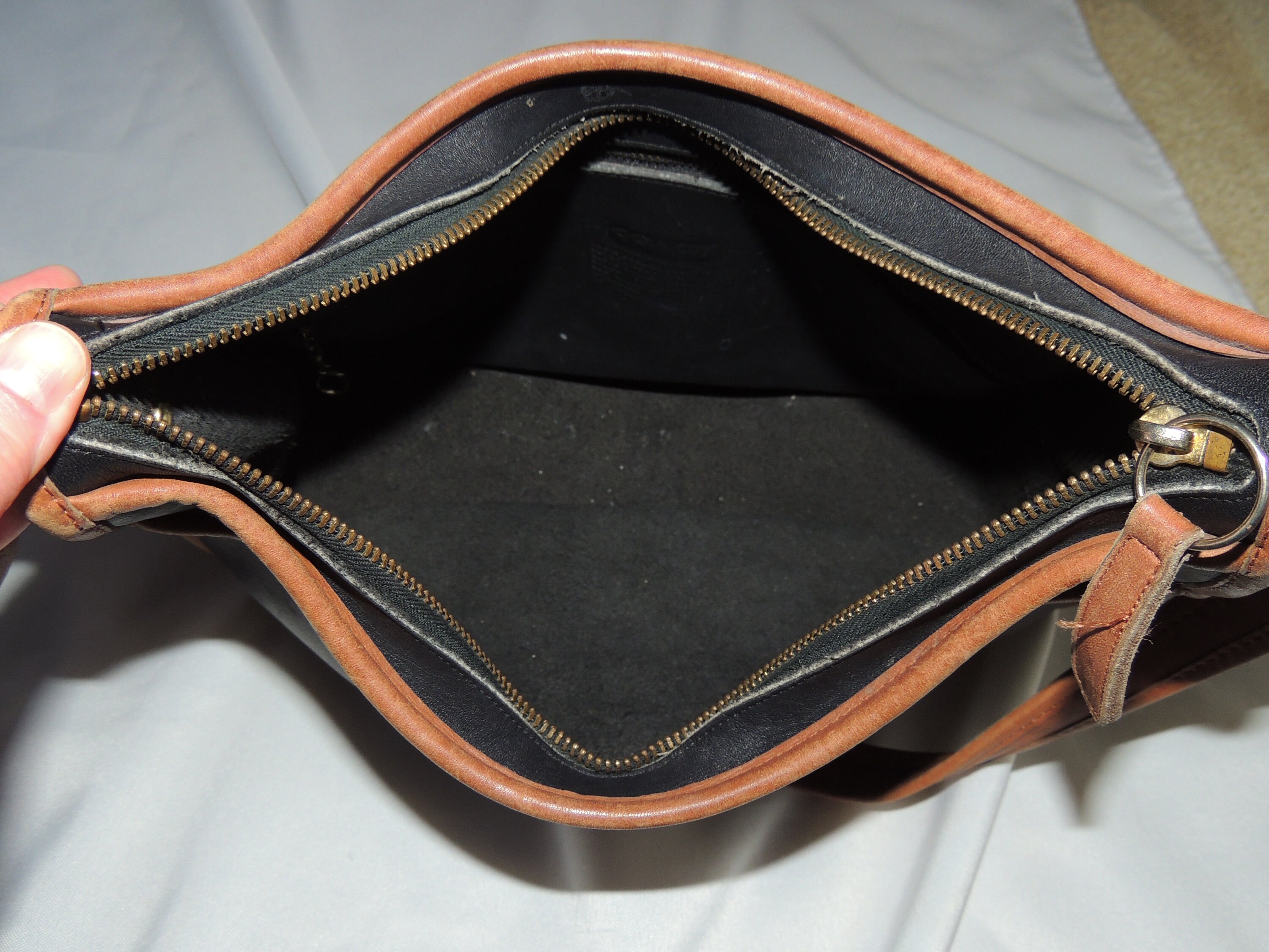Vintage Coach Black and British Tan Leather Purse Hobo Bag