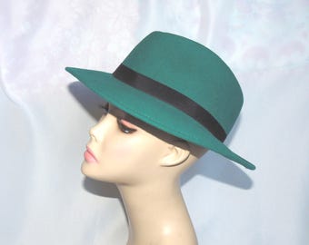 Vintage Green Wool Felt Women's Fedora Trilby Hat