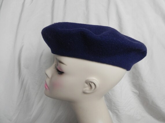 Navy Blue Wool Chic Vintage Kangol Beret Hat - image 4