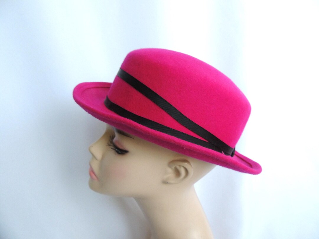 Vintage Fuchsia Pink Wool Felt Derby/bowler Style Dress Hat  display picture 2
