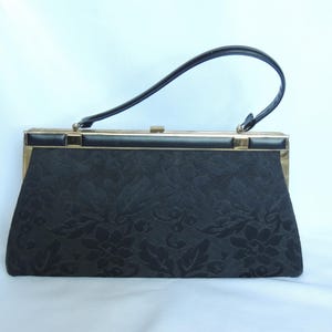 Vintage Black Brocade Fabric Handbag Purse Carpet Bag Tapestry Bag Evening Bag by Verdi