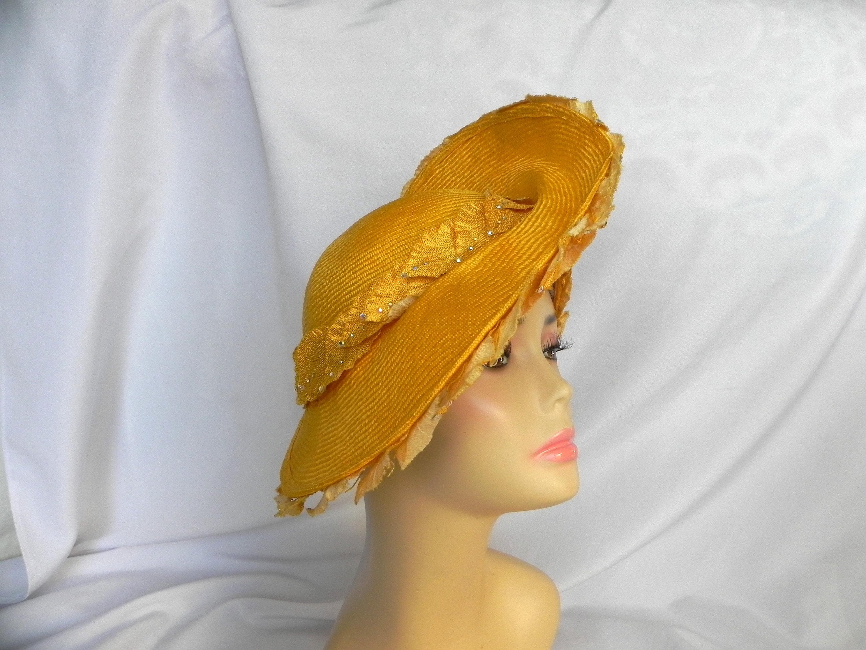 LOOK! NEW Charm NY Ornate Gold SPARKLING RHINESTONE HAT accented with feathers Vintage 40s Feather Hat Rare Unique Statement Hat With  main image 2