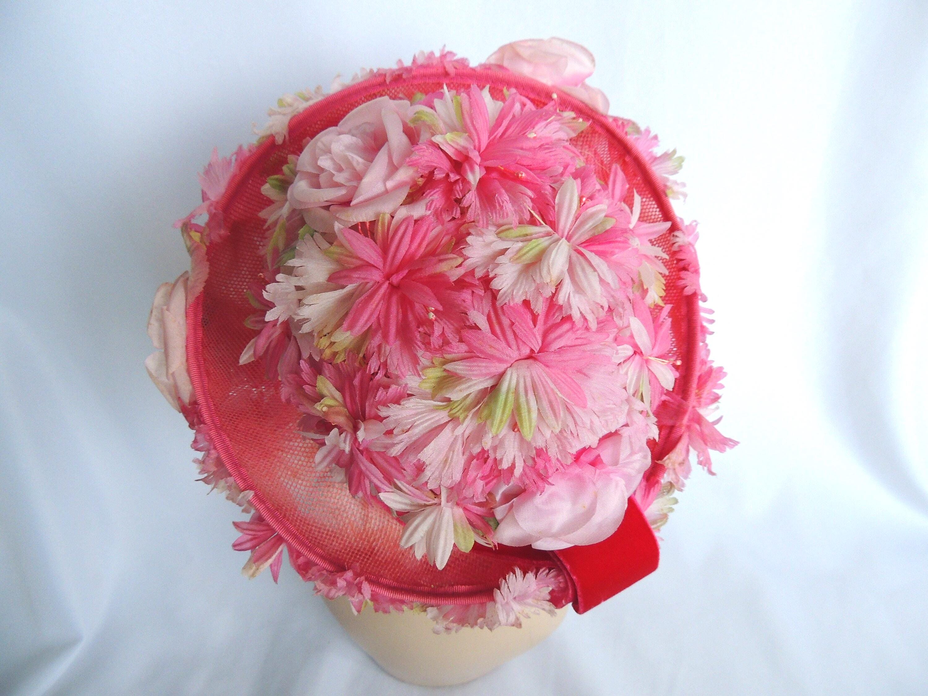 Vintage Pink Floral Bucket Hat Dress Hat Easter Hat Church 