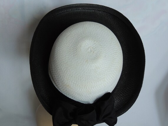 Vintage 1980's Black and White Straw Derby Style … - image 5