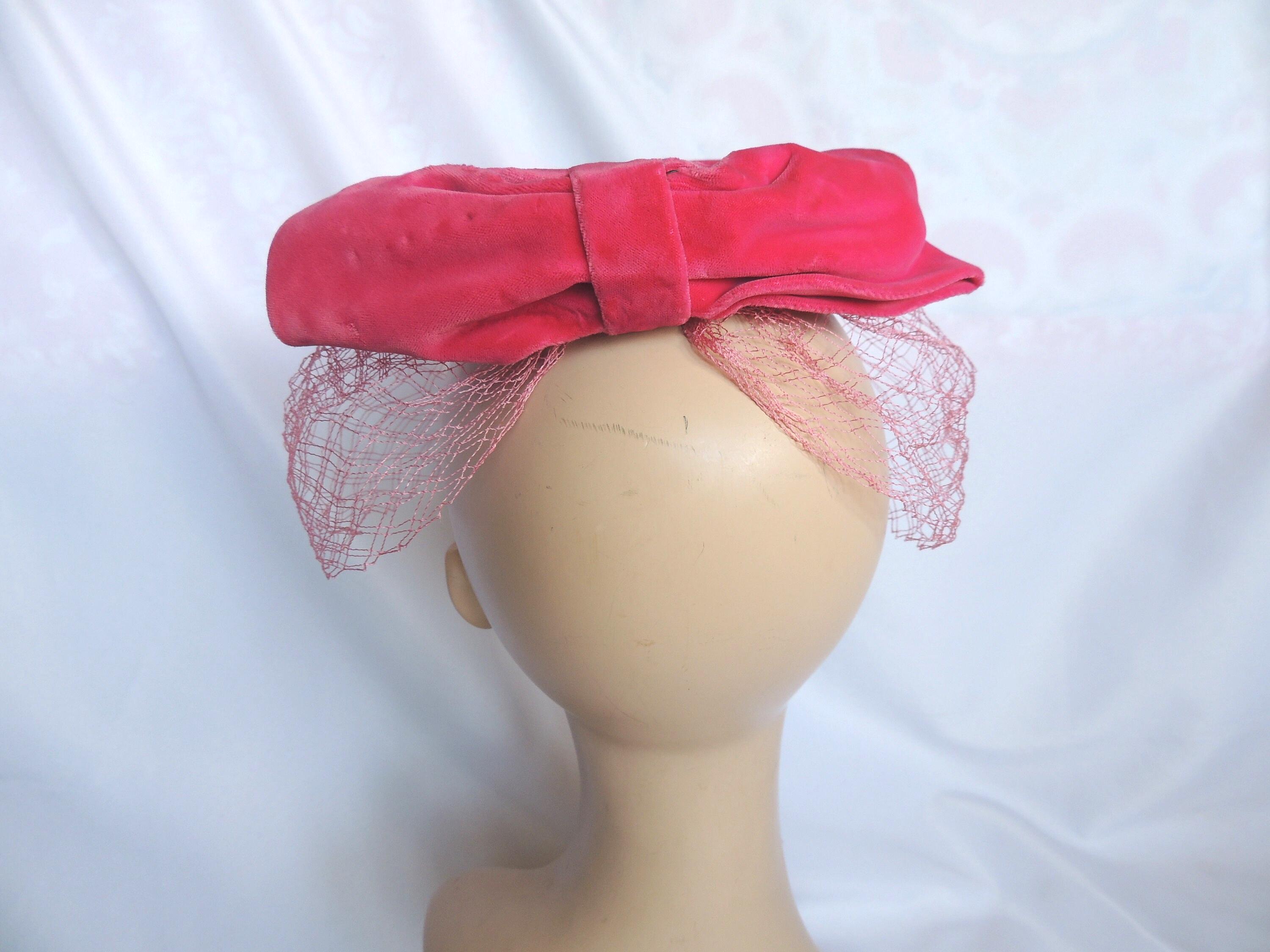 Vintage Hot Pink Pillbox Hat Birdcage Veil Satin Textured Mid Century Fuchsia Hot Pink Pillbox Hat - Etsy main image 3