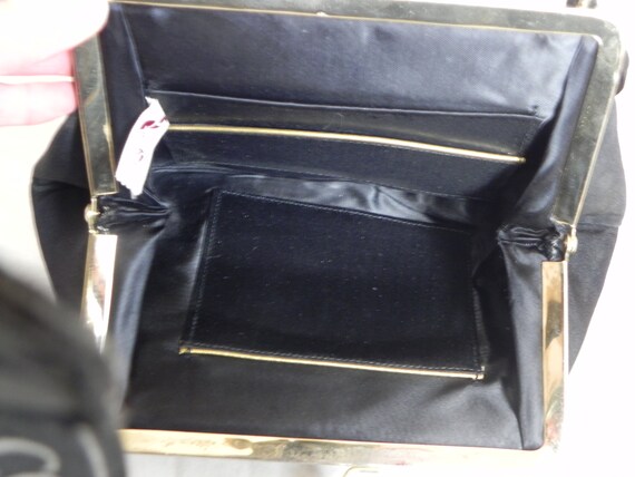 Vintage Black Silk Evening Bag Purse Handbag with… - image 8