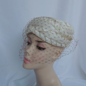 Vintage Christian Dior Designer Off White Straw Pillbox Hat Dress Hat Formal Hat Easter Hat Dress Hat Sunday Hat Church Hat