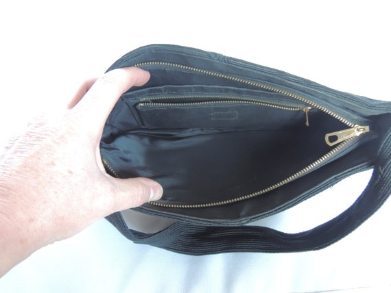 Vintage 1940's Black Corde Handbag, Black Corde P… - image 9