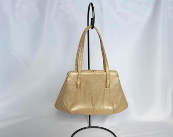 Vintage 1950 oder 1960 Metallic Gold Stoff 3 Fach Abendtasche Handtasche