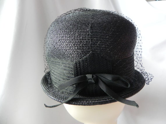 Vintage Black Straw Bowler Derby Hat  Dress Hat C… - image 4