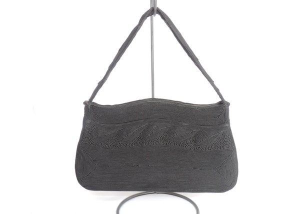 Vintage 1940's Black Corde Handbag, Black Corde P… - image 1