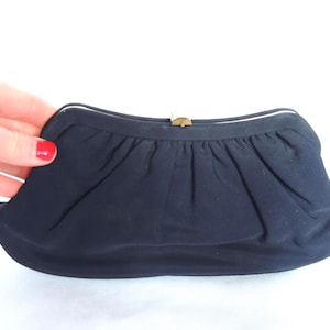 Bolso de mano vintage de seda azul marino oscuro de los años 40, bolso de noche con dos compartimentos