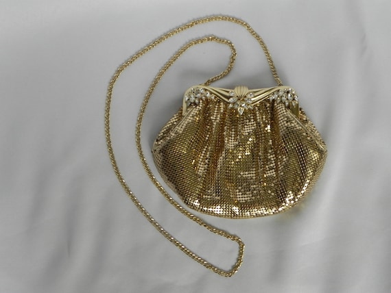 1980's Whiting and Davis Gold Mesh Evening Bag Sho