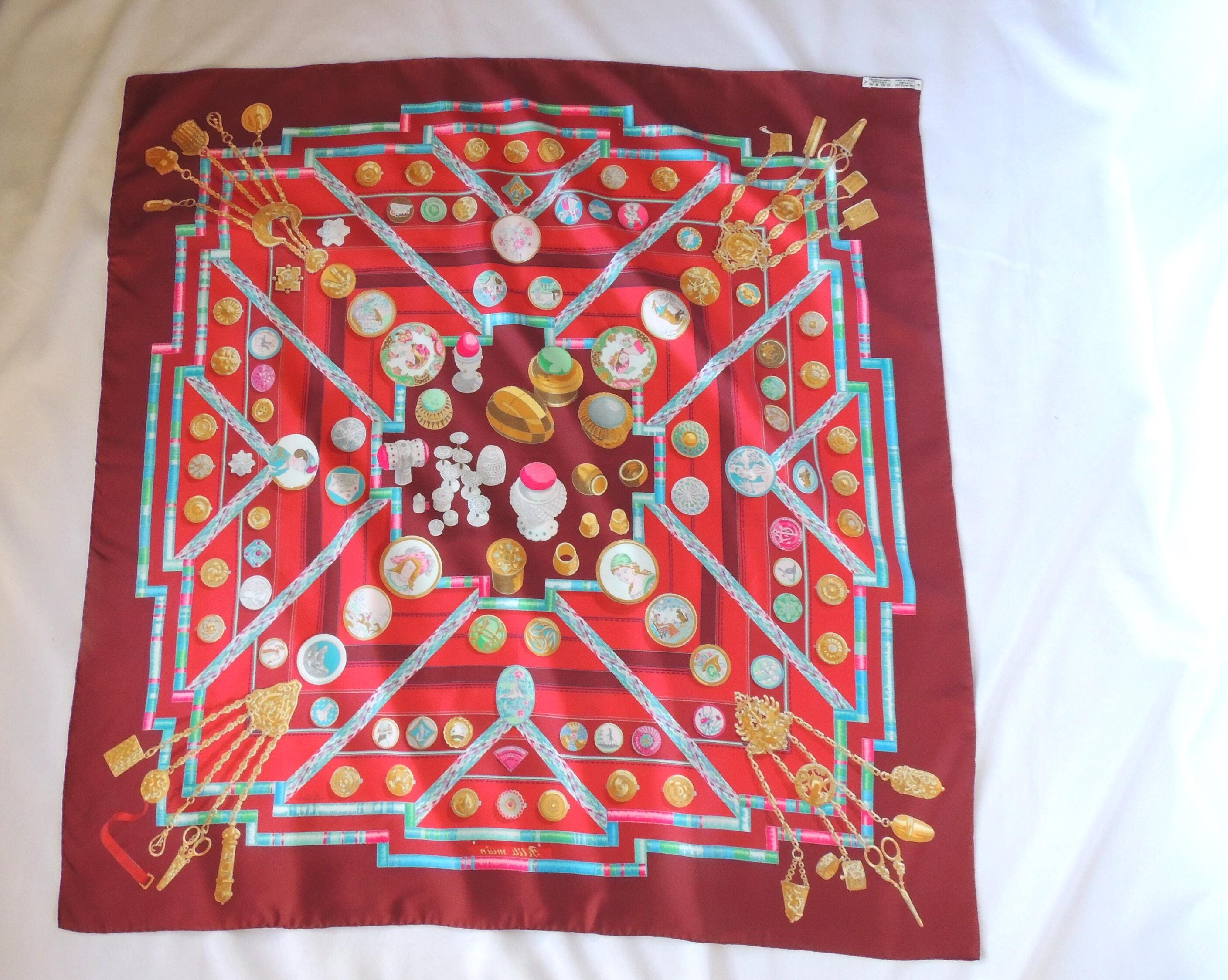 Vintage Hermes Paris Beautiful Large Red Silk Scarf With a