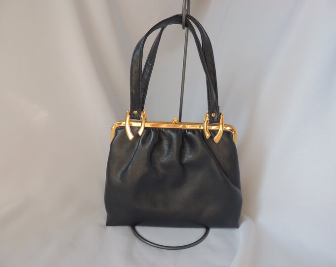 Vintage Mid Century Top Handle Navy Blue Top Clasp Purse Etsy