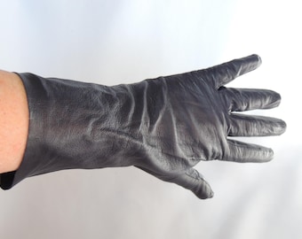 Vintage Long Dark Navy Blue Leather Dress Gloves Evening Gloves Evening Wear Formal Gloves Driving Gloves