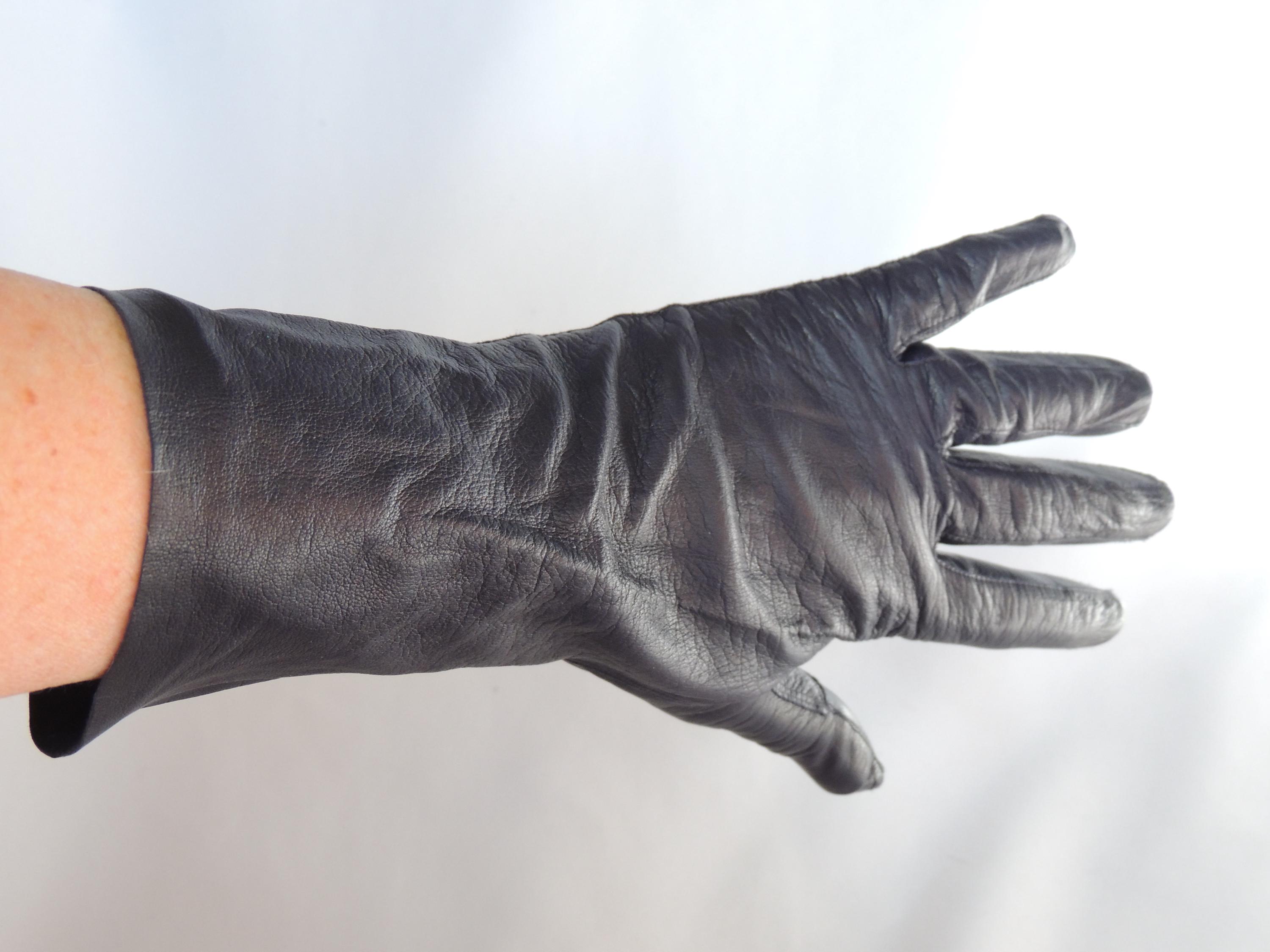 Vintage Long Dark Navy Blue Leather Dress Gloves Evening Gloves Evening Wear Formal Gloves Driving Gloves