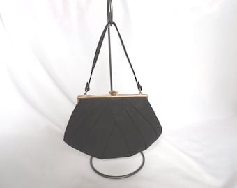 Vintage 1940's Black Silk Handbag Purse Evening Bag