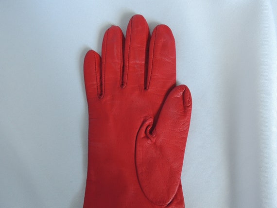 Vintage Red Leather Short Driving Gloves Dress Gl… - image 6