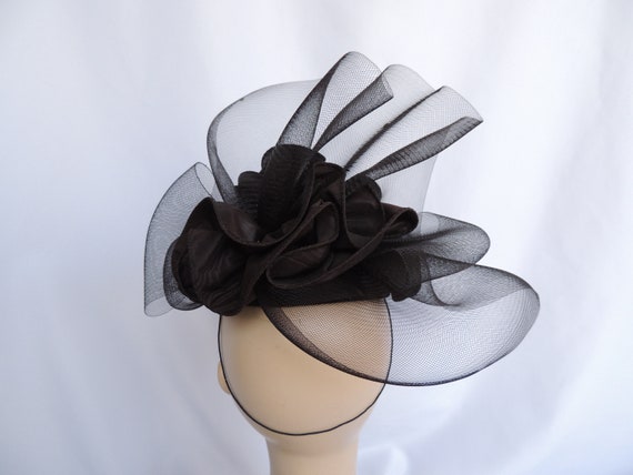 Vintage Black Velvet Fascinator Derby Hat Half Ha… - image 4