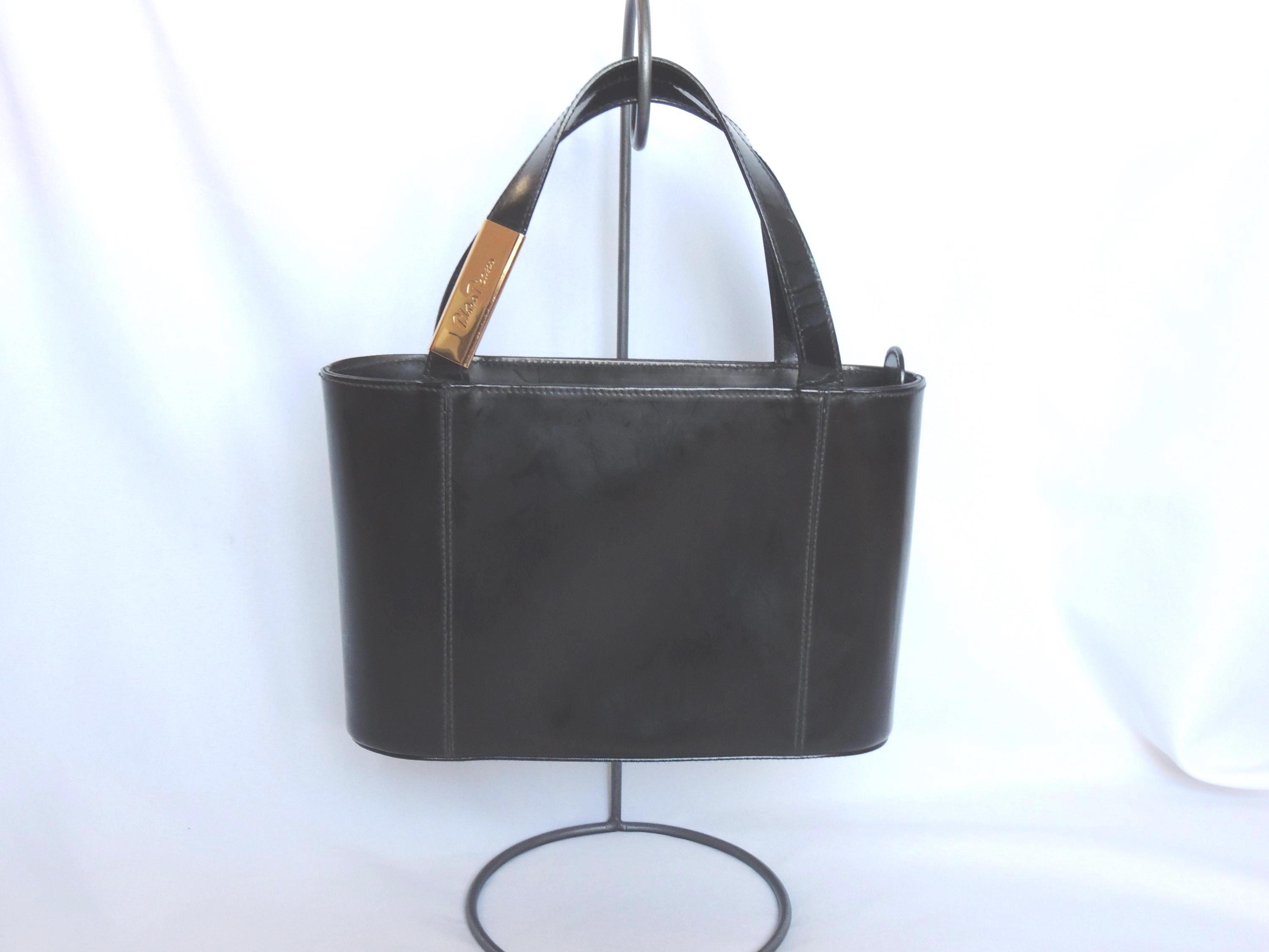 Vintage Paloma Picasso Italian Black Leather Handbag Purse With