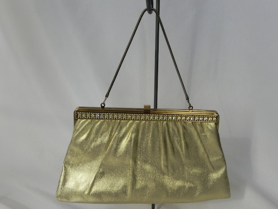 Gold Lame' Harry Levine Clutch Purse Evening Bag … - image 1