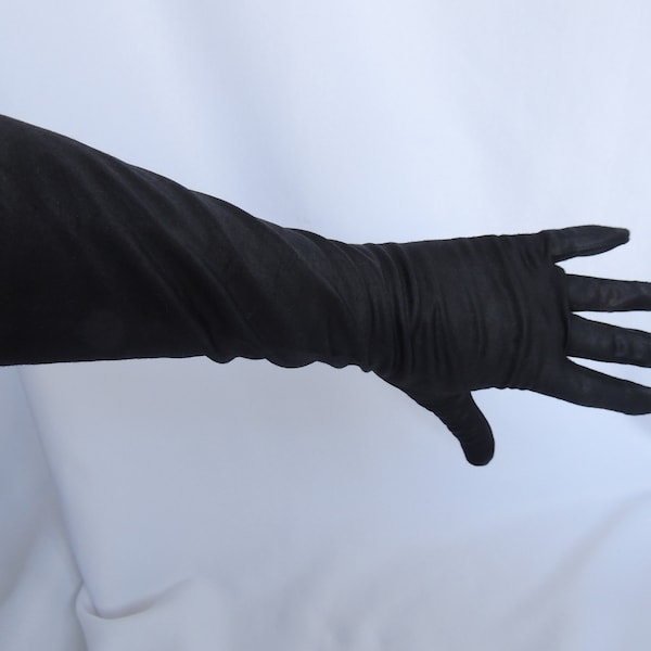 Vintage Long Black Nylon Opera Gloves Evening Gloves Formal Gloves Dress Gloves Costume Gloves Size 7