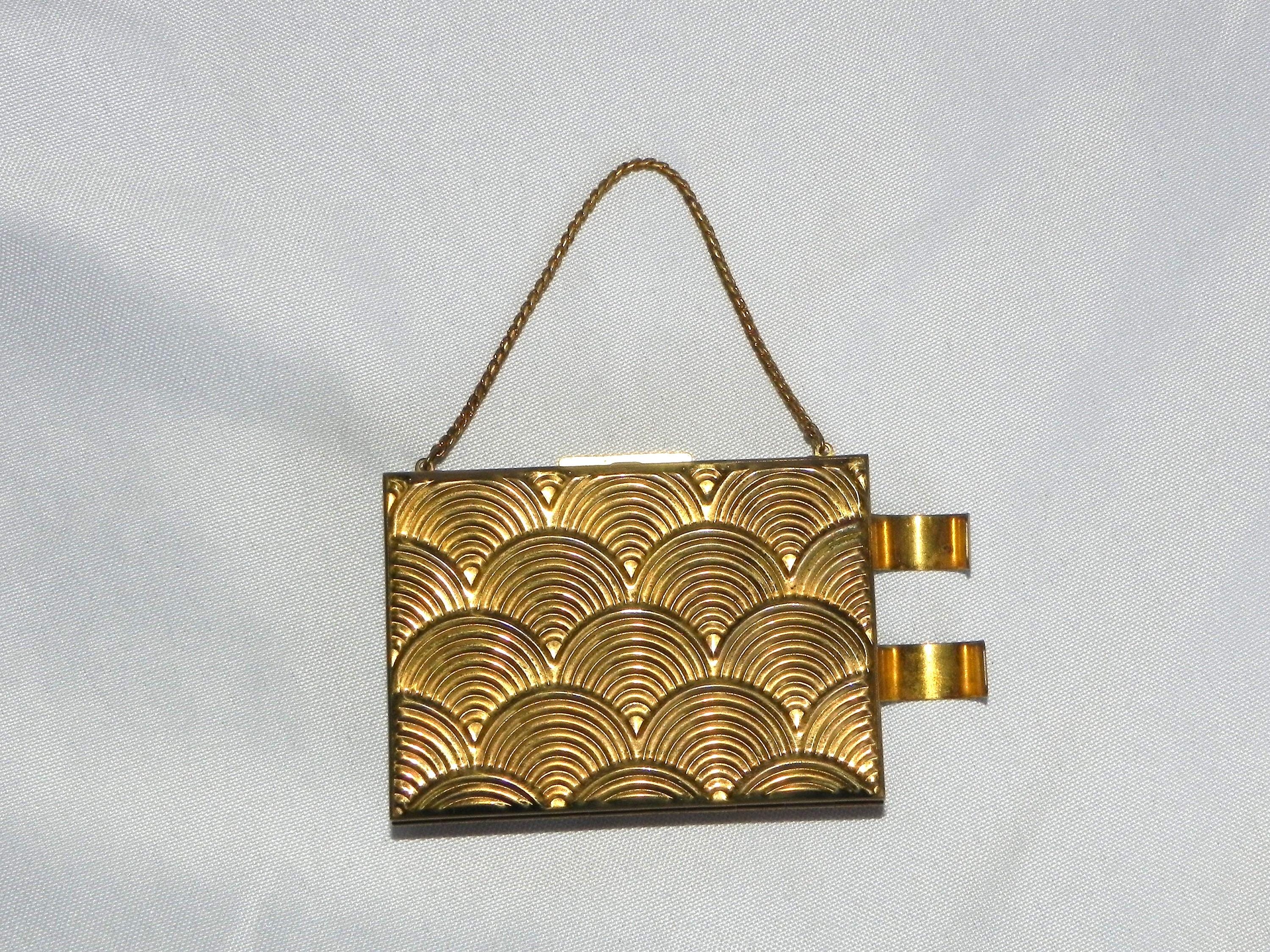 小物入れ ART DECO vintage WFace Vintage Gold Tone Art Deco Metal Minaudiere Dance Purse by Zell