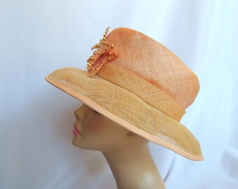 Light Peach Sinamay Derby Hat, Bow Stud Embellished, Mr  display picture 1