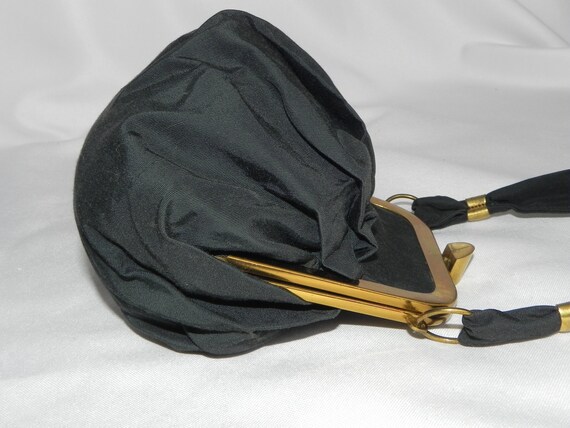 Black Silk Small Art Deco 1930's Handbag Purse Ev… - image 3