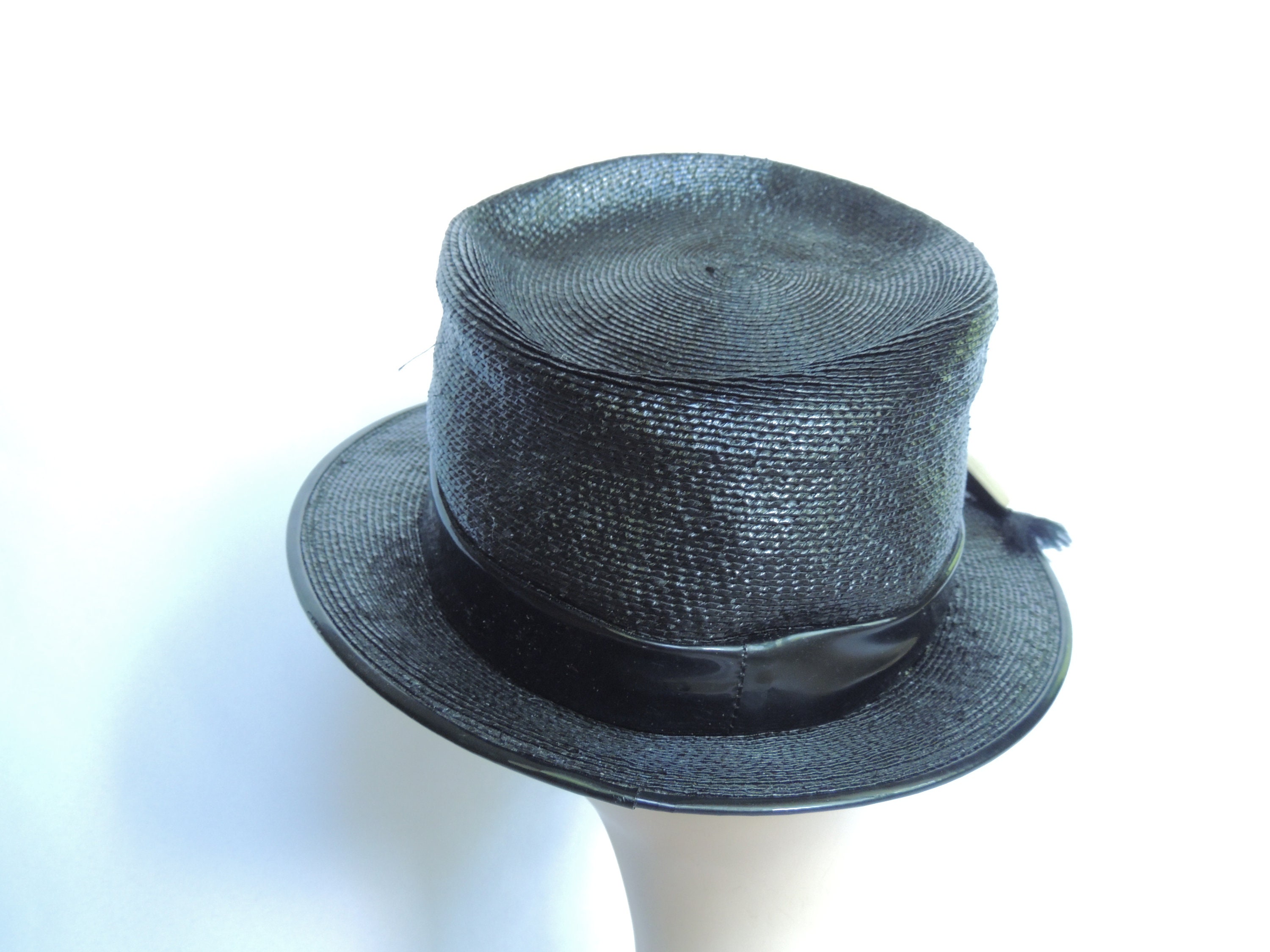 Vintage Cecile  hat Vintage Cecile Black Straw Fedora Style Dress Hat, Steam  main image 2