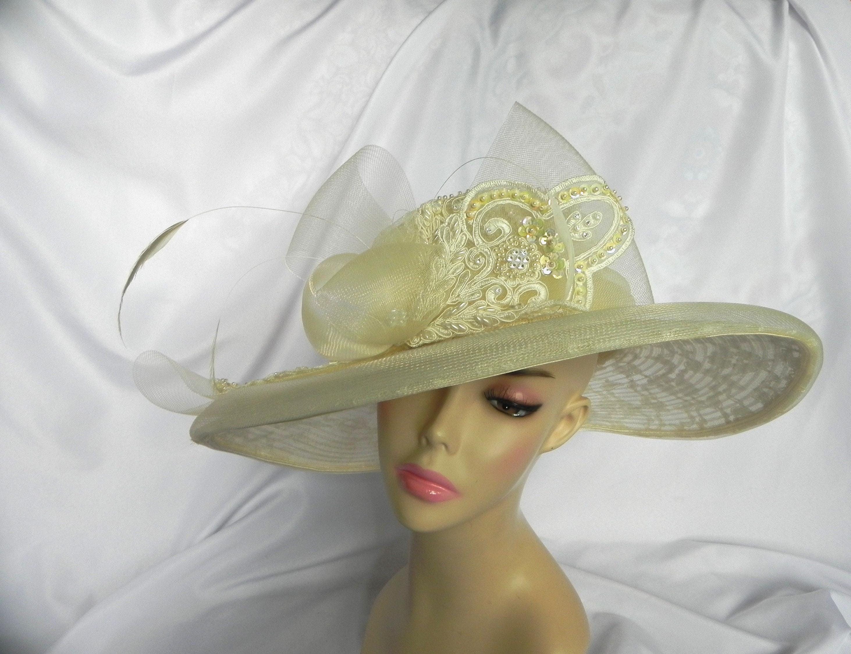 Mr Hi\'s Classic Church IVORY Color Hat Sequins Lace Ribbon Derby Beaded Vintage African stylish hat New | Mercari main image 3